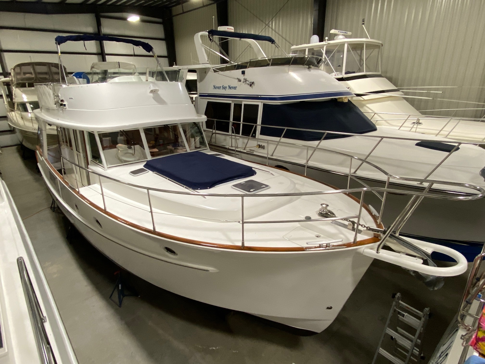 Boats stored inside Leelanau Boat Co's indoor facility